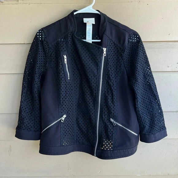 Chicos Diamond Mesh Moto Jacket - Size 1 (Medium) - Picture 3 of 7